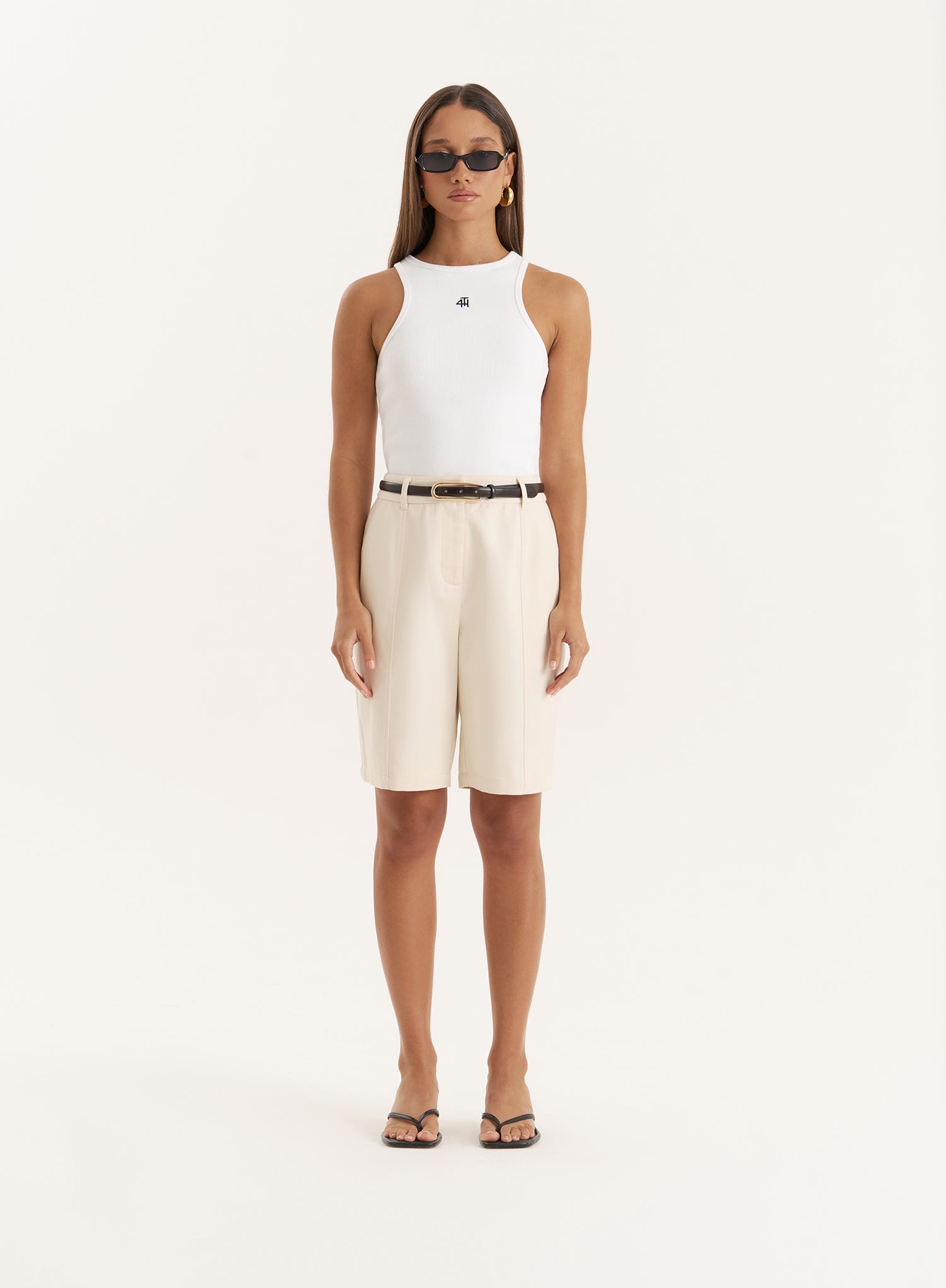 Cream Tailored Longline Cargo Shorts